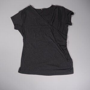 Charcoal Wrap-Style Short Sleeve Top